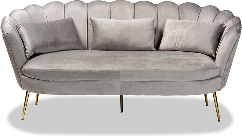 Wholesale Interiors Sofas & Couches - Genia Contemporary Glam and Luxe Grey Velvet Fabric Upholstered and Gold Metal Sofa