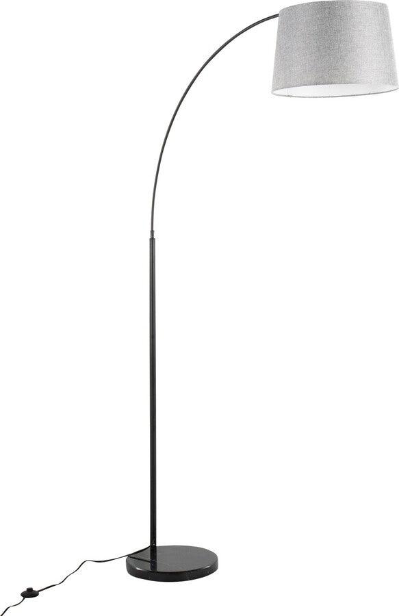 Lumisource Floor Lamps - March Contemporary Floor Lamp In Black Marble & Black Metal With Grey Linen Shade