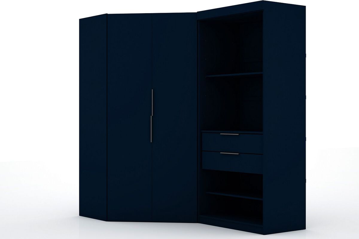 Manhattan Comfort Cabinets & Wardrobes - Mulberry 2.0 Semi Open 2 Sectional Corner Closet - Set of 2 in Tatiana Midnight Blue