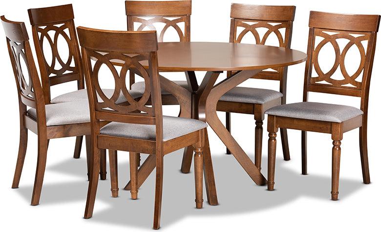 Wholesale Interiors Dining Sets - Jessie Grey Fabric Upholstered and Walnut Brown Finished Wood 7-Piece Dining Set