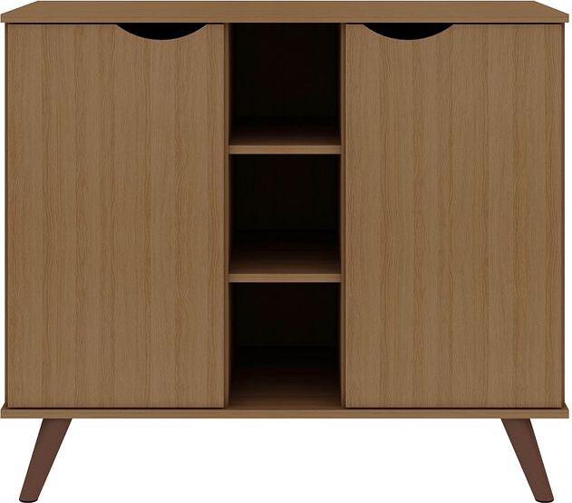 Manhattan Comfort Buffets & Sideboards - Hampton 39.37 Buffet Stand Cabinet with 7 Shelves & Solid Wood Legs in Maple Cream