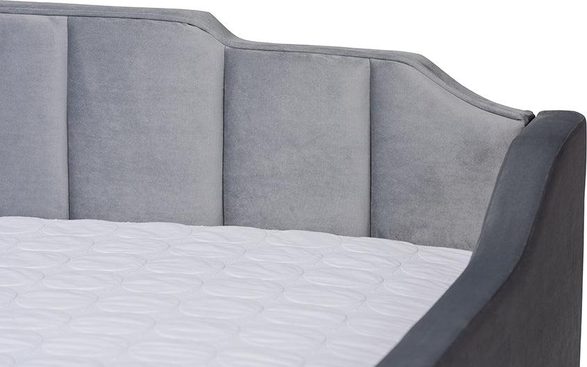 Wholesale Interiors Daybeds - Lennon Grey Velvet Fabric Upholstered Queen Size Daybed with Trundle