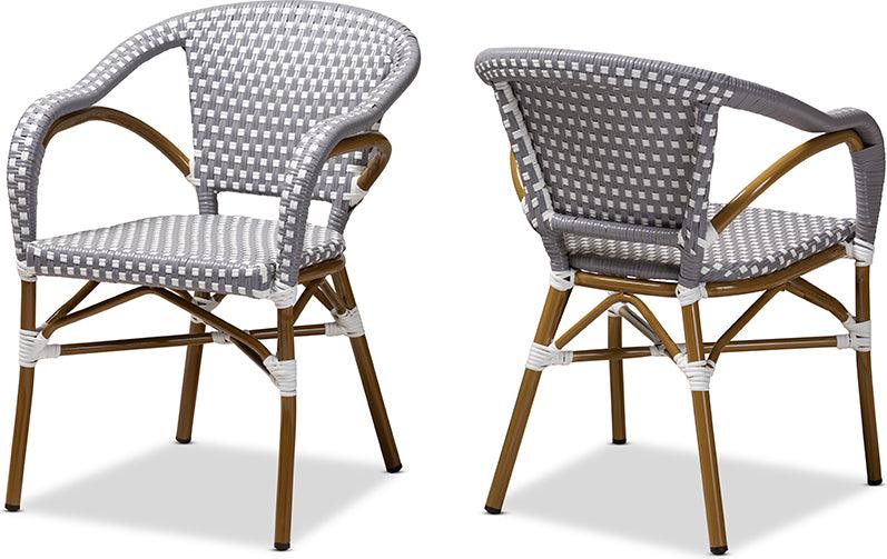 Wholesale Interiors Outdoor Dining Chairs - Eliane Classic French Indoor and Outdoor Grey and White Bamboo Style Stackable Bistro