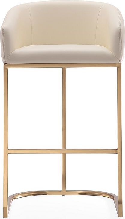 Manhattan Comfort Barstools - Louvre 40 in. Cream and Titanium Gold Stainless Steel Barstool
