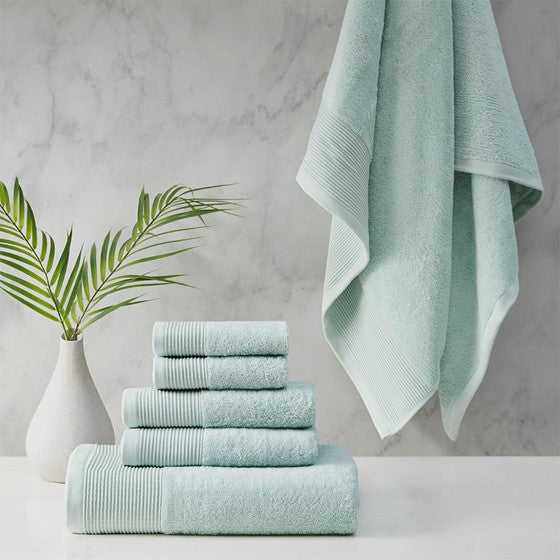 Olliix.com Bath Towels - Cotton Tencel Blend Antimicrobial 6 Piece Towel Set Seafoam