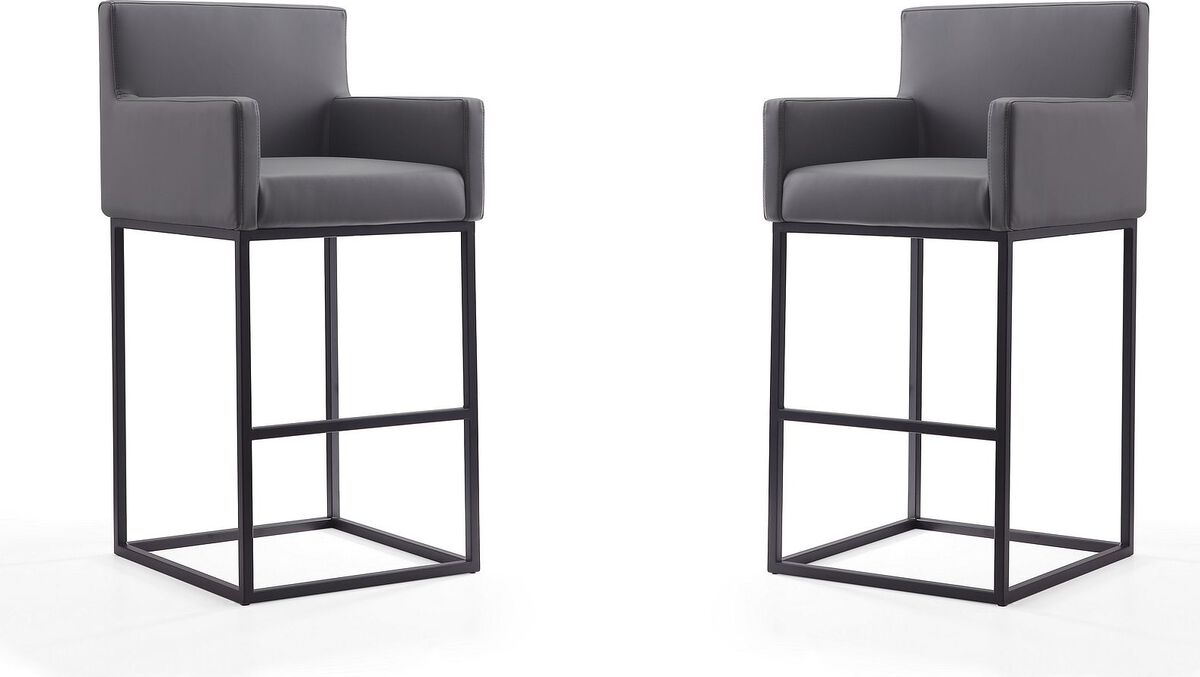 Manhattan Comfort Barstools - Ambassador 42 in. Grey and Black Metal Barstool (Set of 2)