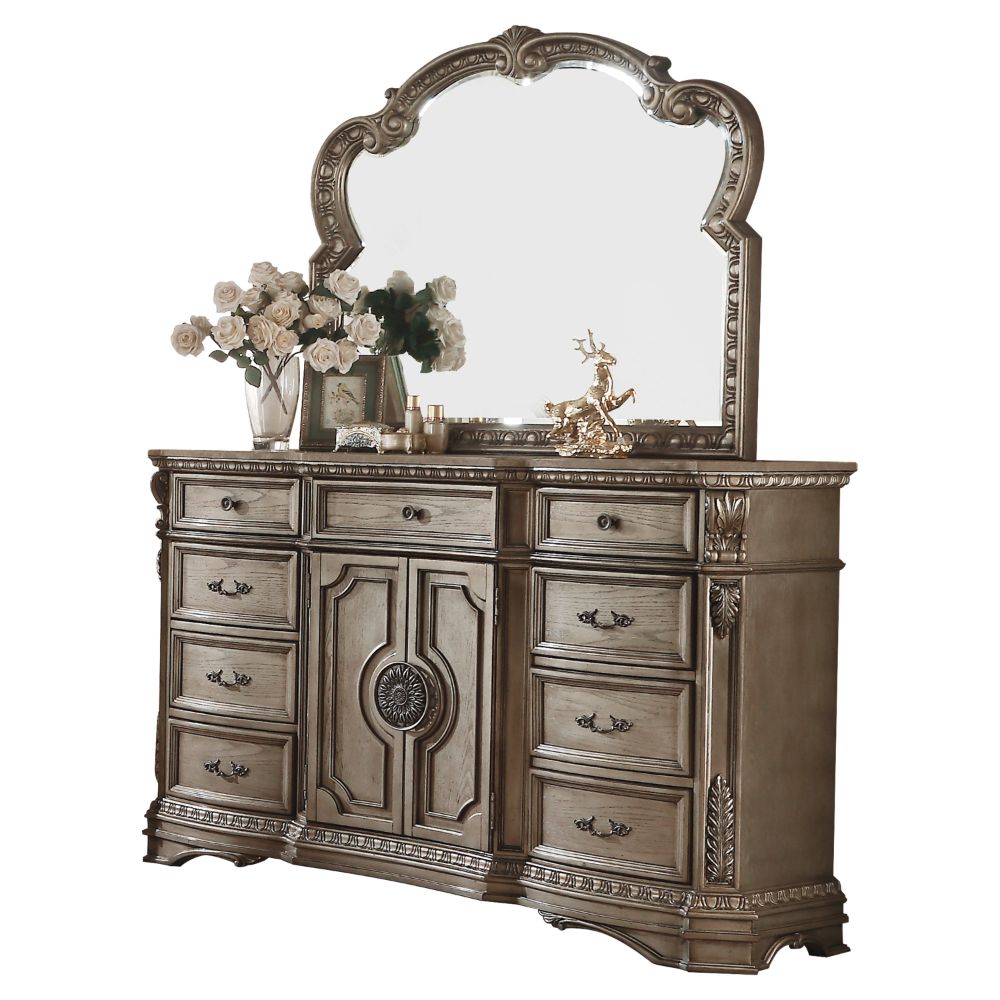 ACME Furniture Dressers - Northville Dresser w/Wooden Top, Antique Silver (26938)