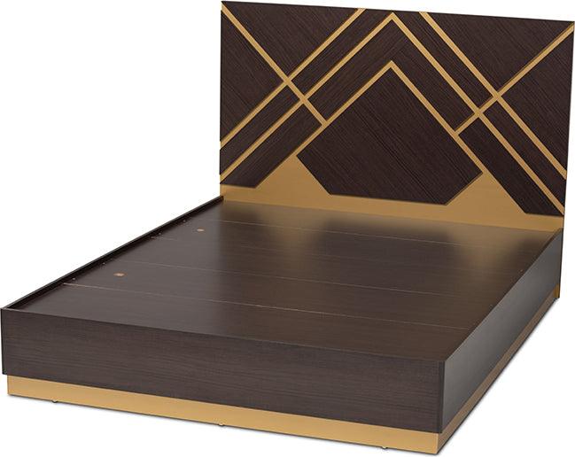 Wholesale Interiors Beds - Arcelia Contemporary Two-Tone Dark Brown and Gold Wood Queen Size Platform Bed