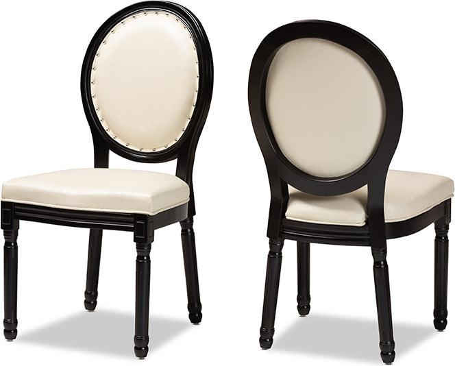 Louis Traditional Beige Faux Leather and Black Wood 2-Piece Dining Chair Set