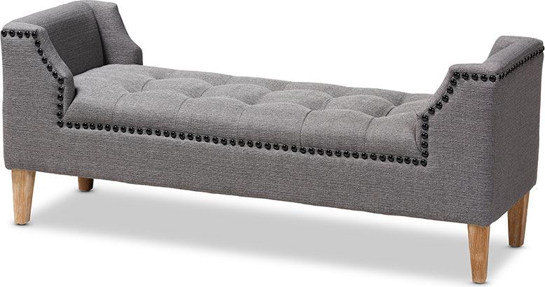Wholesale Interiors Benches - Perret Modern And Contemporary Gray Linen Fabric Upholstered Oak Brown Finished Wood Bench