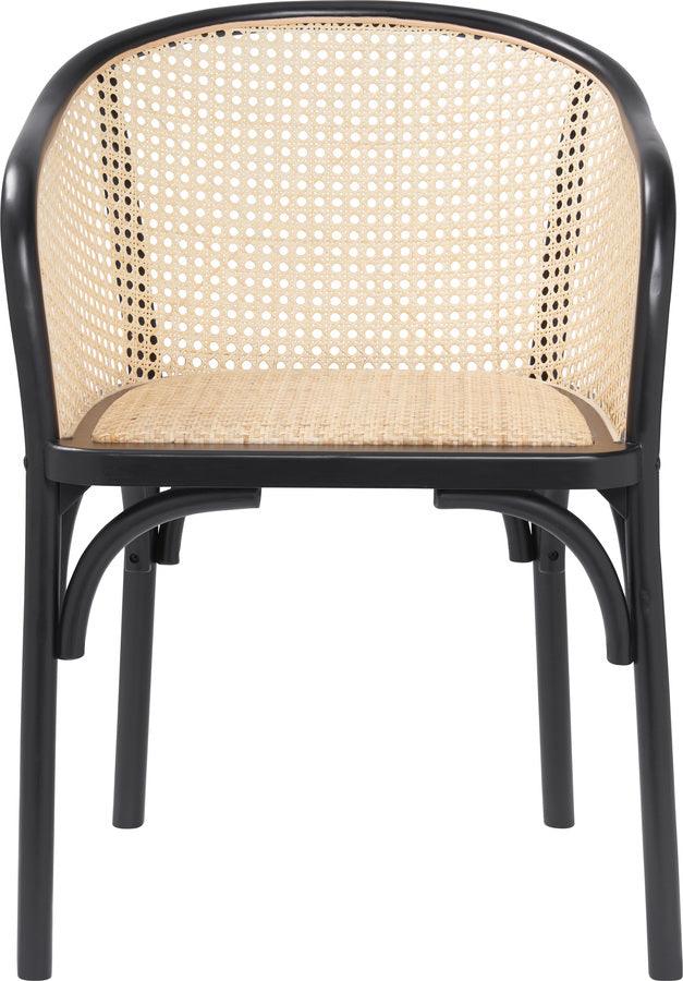 Euro Style Dining Chairs - Elsy Armchair in Black with Natural Rattan Seat