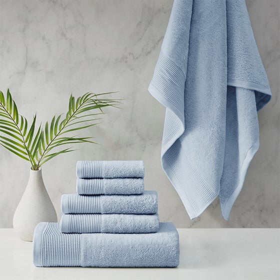 Olliix.com Bath Towels - Cotton Tencel Blend Antimicrobial 6 Piece Towel Set Blue