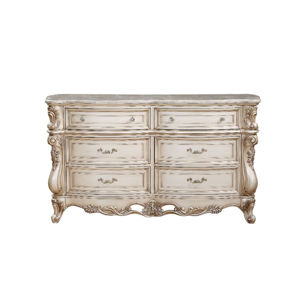 ACME Furniture Dressers - Gorsedd Dresser w/Marble Top, Marble & Antique White (27445)