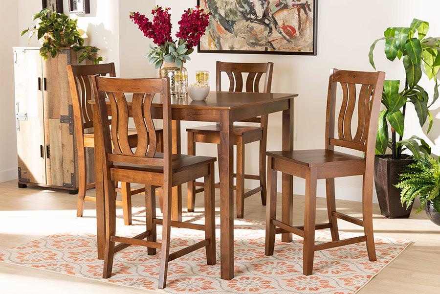 Wholesale Interiors Dining Sets - Fenton Walnut Brown Finished Wood 5-Piece Pub Set