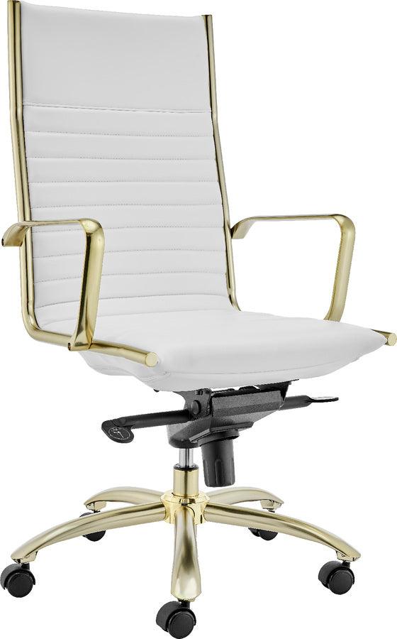Euro Style Task Chairs - Dirk High Back Office Chair White & Gold