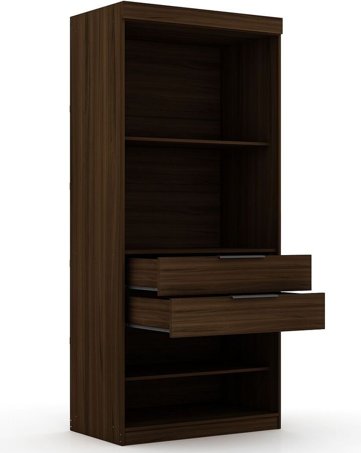 Manhattan Comfort Cabinets & Wardrobes - Mulberry 2.0 Semi Open 2 Sectional Modern Wardrobe Corner Closet with 2 Drawers - Set of 2 in Brown