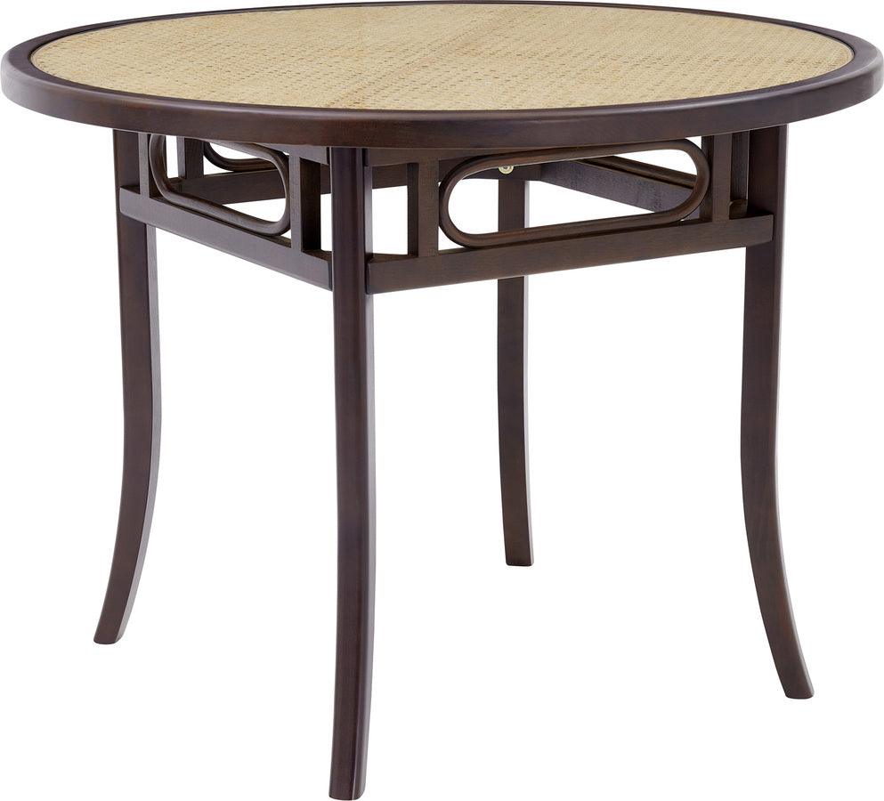 Euro Style Dining Tables - Adna Dining Table in Walnut with Clear Tempered Glass Top over Cane in Natural