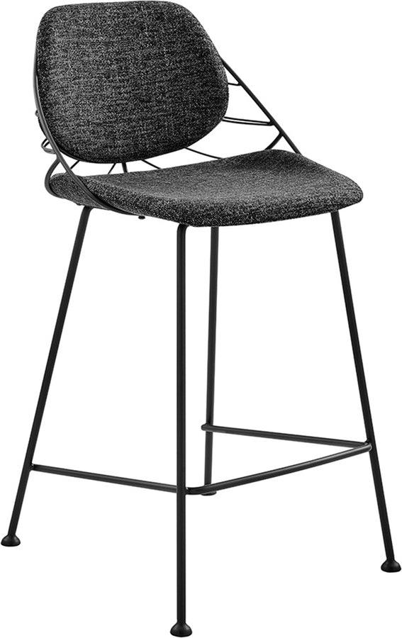 Euro Style Barstools - Linnea-C Counter Stool In Black Fabric with Matte Black Frame and Legs - Set Of 2