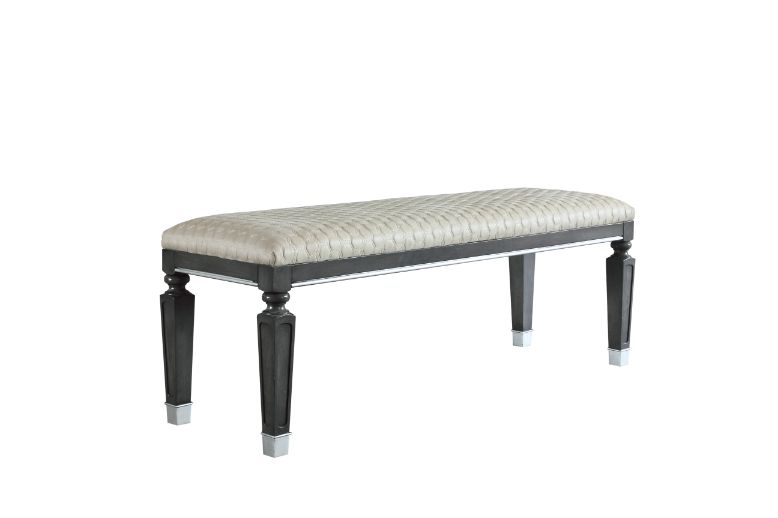 ACME Benches - ACME House Beatrice Bench, Two Tone Beige Fabric, Charcoal & Light Gray Finish