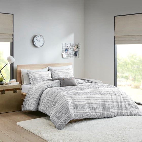 Shop Striped Duvet Cover Set Grey Duvet Duvet Sets CasaOne