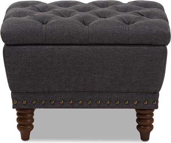 Wholesale Interiors Ottomans & Stools - Annabelle Dark Grey Fabric Upholstered Walnut Wood Finished Button-Tufted Storage Ottoman