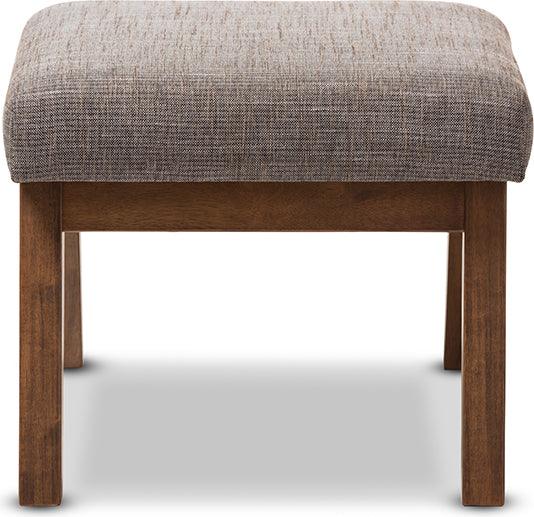 Wholesale Interiors Ottomans & Stools - Aberdeen Mid-Century Modern Walnut Wood Finishing and Gravel Fabric Ottoman