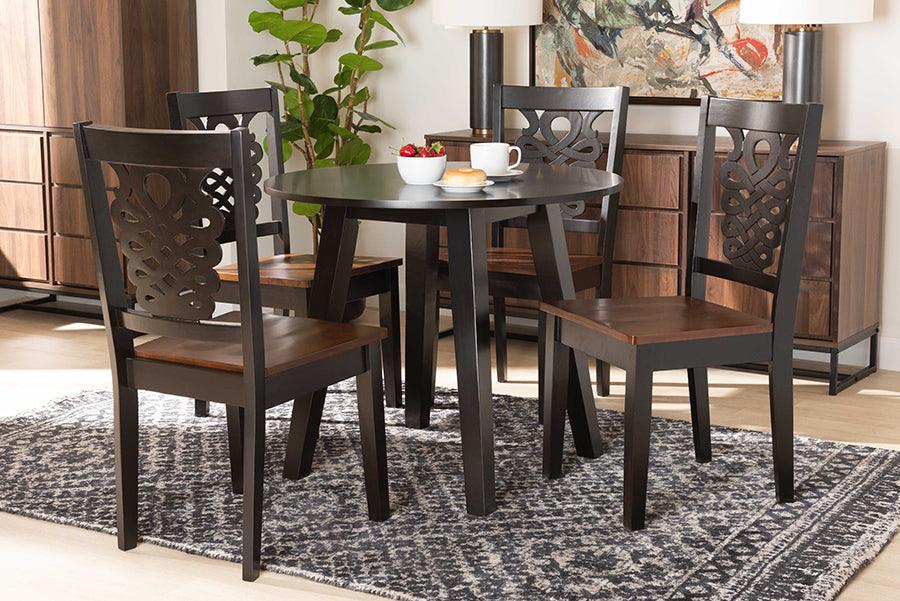 Wholesale Interiors Dining Sets - Mina Two-Tone Dark Brown and Walnut Brown Finished Wood 5-Piece Dining Set