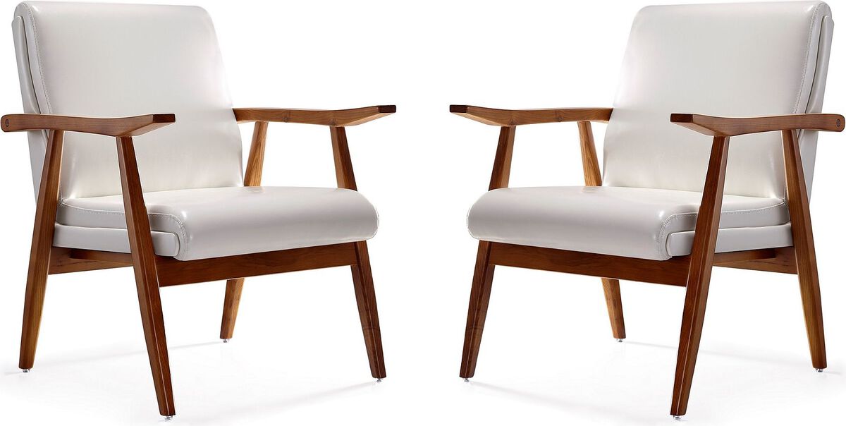 Manhattan Comfort Accent Chairs - ArchDuke White and Amber Faux Leather Accent Chair (Set of 2)