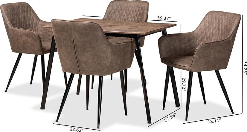 Wholesale Interiors Dining Sets - Belen Modern Grey Faux Leather Effect Fabric Upholstered and Black Metal 5-Piece Dining Set
