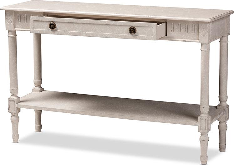 Wholesale Interiors Consoles - Ariella Country Cottage Farmhouse Whitewashed 1-Drawer Console Table