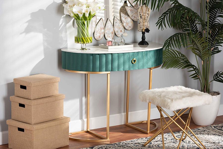 Wholesale Interiors Consoles - Beale Luxe and Glam and Brushed Gold Finished 1-Drawer Console Table with Faux Marble Tabletop