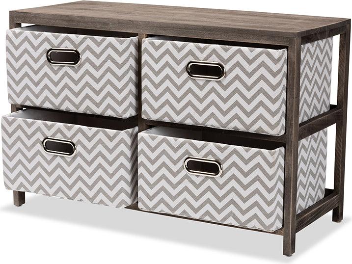 Wholesale Interiors Bedroom Organization - Jorah Modern Grey and White Fabric Greywashed Wood 4-Basket Storage Unit