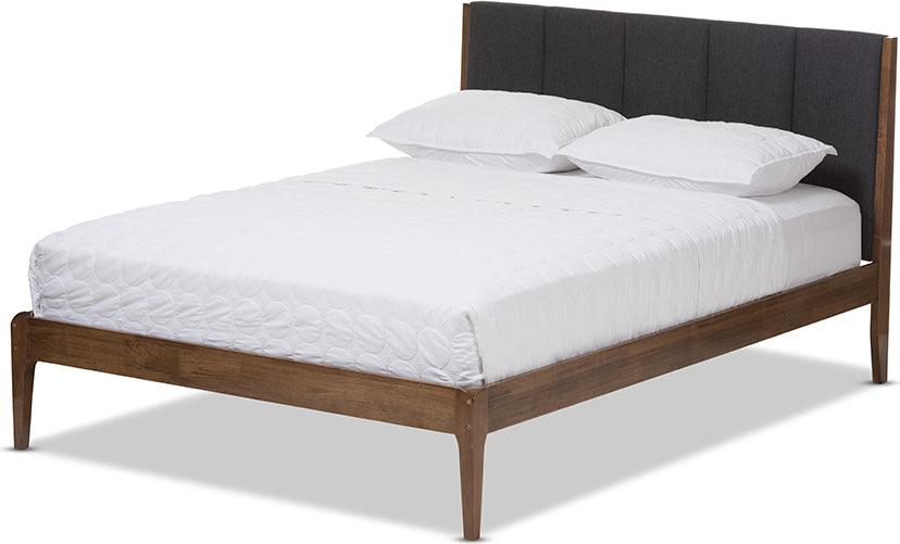 Wholesale Interiors Beds - Ember Mid-Century Dark Grey Fabric And Medium Brown Finish Wood Full Size Platform Bed