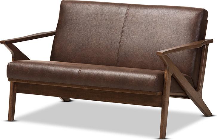 Wholesale Interiors Loveseats - Bianca Walnut Wood Dark Brown Distressed Faux Leather 2-Seater Loveseat