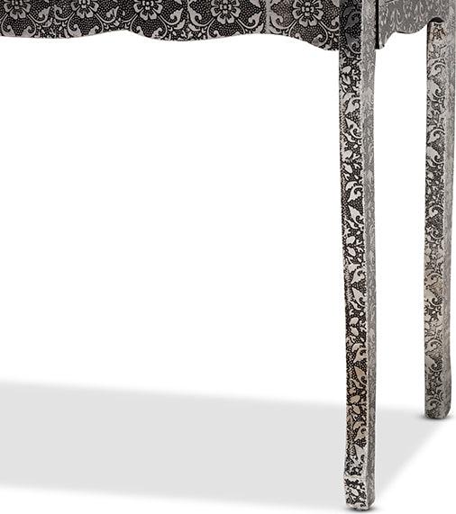 Wholesale Interiors Consoles - Wycliff Industrial Glam and Luxe Silver Finished Metal and Mirrored Glass 2-Drawer Console Table