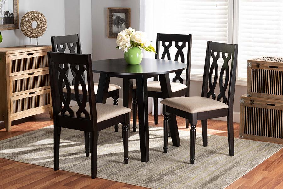 Wholesale Interiors Dining Sets - Heidi Sand Fabric Upholstered and Dark Brown Finished Wood 5-Piece Dining Set