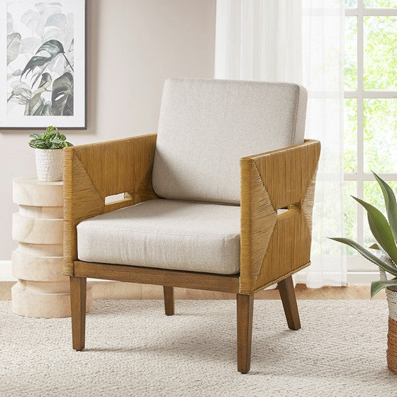 Olliix.com Accent Chairs - Handcrafted Rattan Upholstered Accent Arm Chair Natural