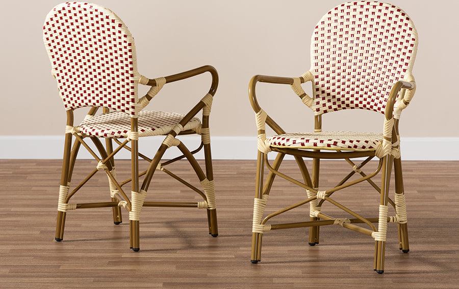 Wholesale Interiors Outdoor Dining Chairs - Seva Indoor & Outdoor Beige & Red Bistro Dining Chair Set of 2