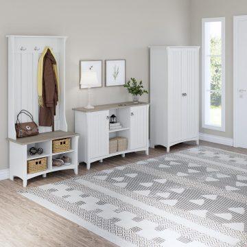 Bush Business Furniture Shoe Storage - Hall Tree with Shoe Storage Bench Shiplap Gray & Pure White