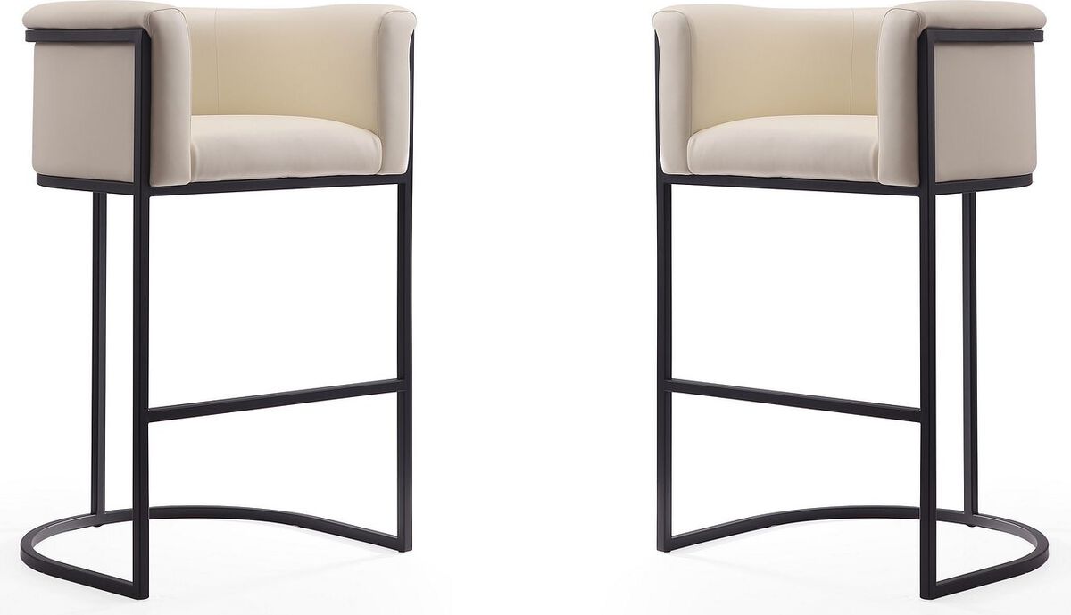 Manhattan Comfort Barstools - Cosmopolitan 37.8 in. Cream and Black Metal Barstool (Set of 2)