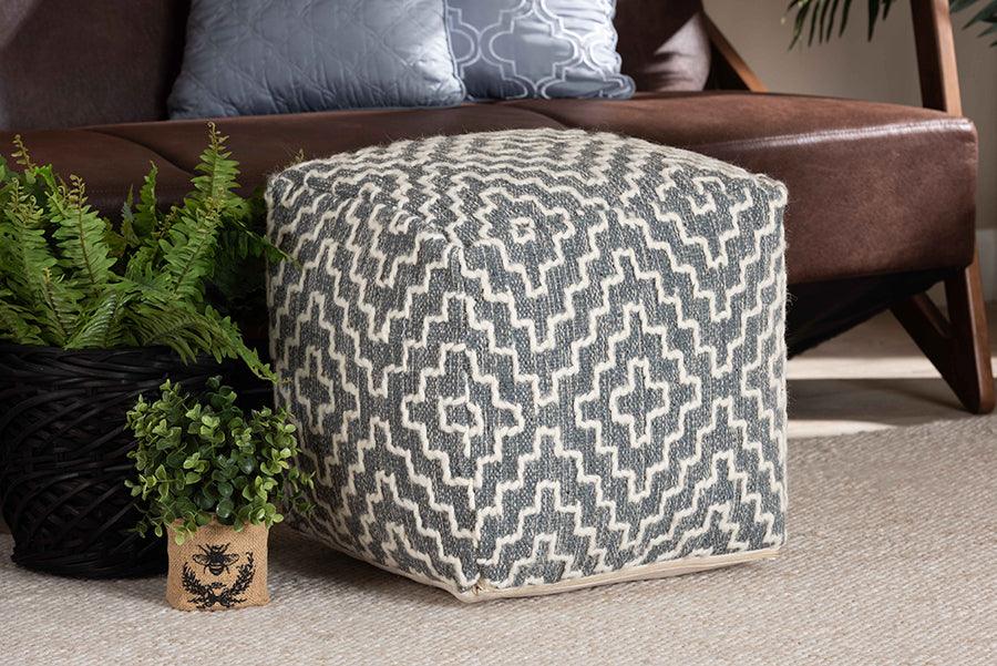 Wholesale Interiors Ottomans & Stools - Benjamin Modern Ottoman Gray & Ivory