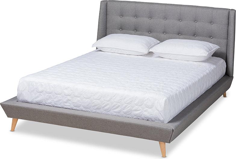Wholesale Interiors Beds - Naya Mid-Century Modern Grey Fabric Upholstered King Size Wingback Platform Bed