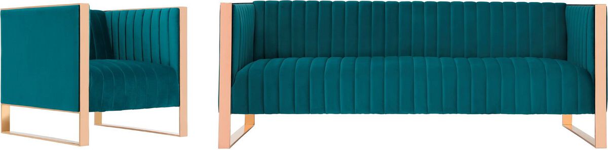 Manhattan Comfort Living Room Sets - Trillium 2-Piece Teal and Rose Gold Sofa and Armchair Set