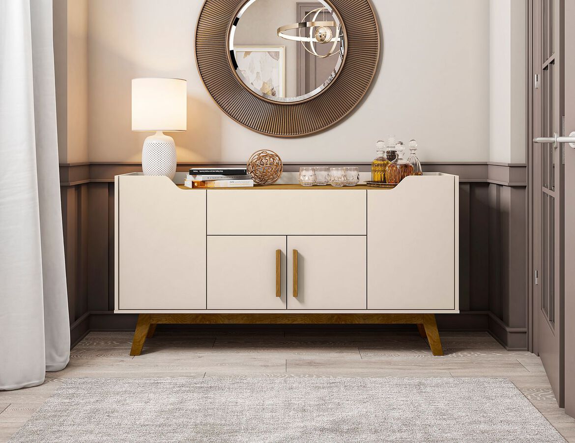 Manhattan Comfort Buffets & Cabinets - Addie 53.54 Sideboard in Off White and Cinnamon