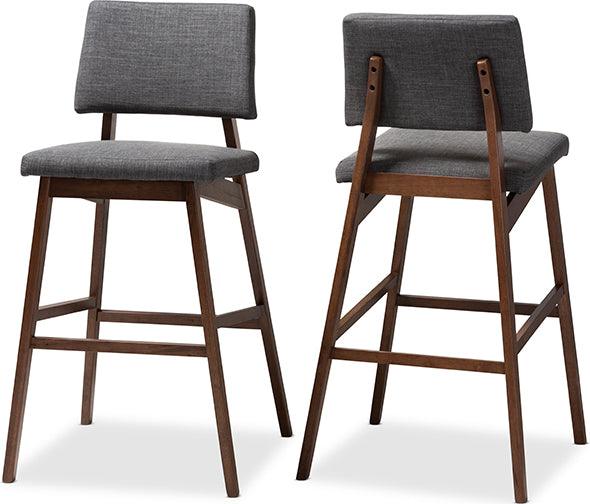 Wholesale Interiors Barstools - Colton Mid-Century Modern Gray Fabric Upholstered and Walnut Wood Bar Stool Set of 2