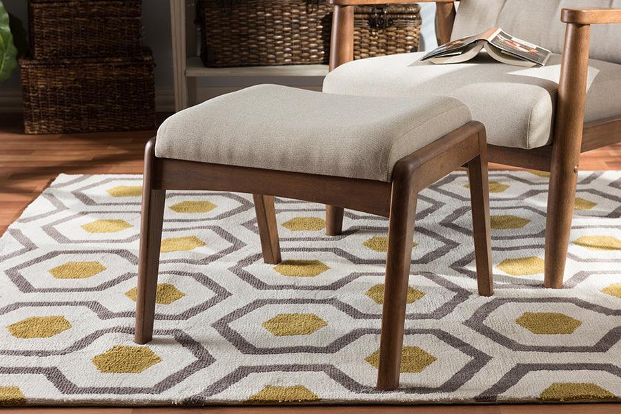 Wholesale Interiors Ottomans & Stools - Roxy Mid-Century Ottoman Light Beige & Walnut Brown