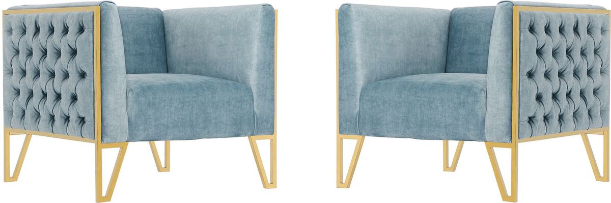 Manhattan Comfort Accent Chairs - Vector Accent Chair in Ocean Blue and Gold (Set of 2)