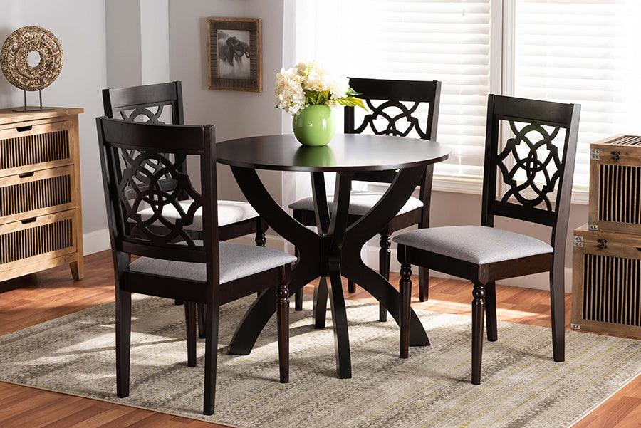 Wholesale Interiors Dining Sets - Tonia Grey Fabric Upholstered and Dark Brown Finished Wood 5-Piece Dining Set