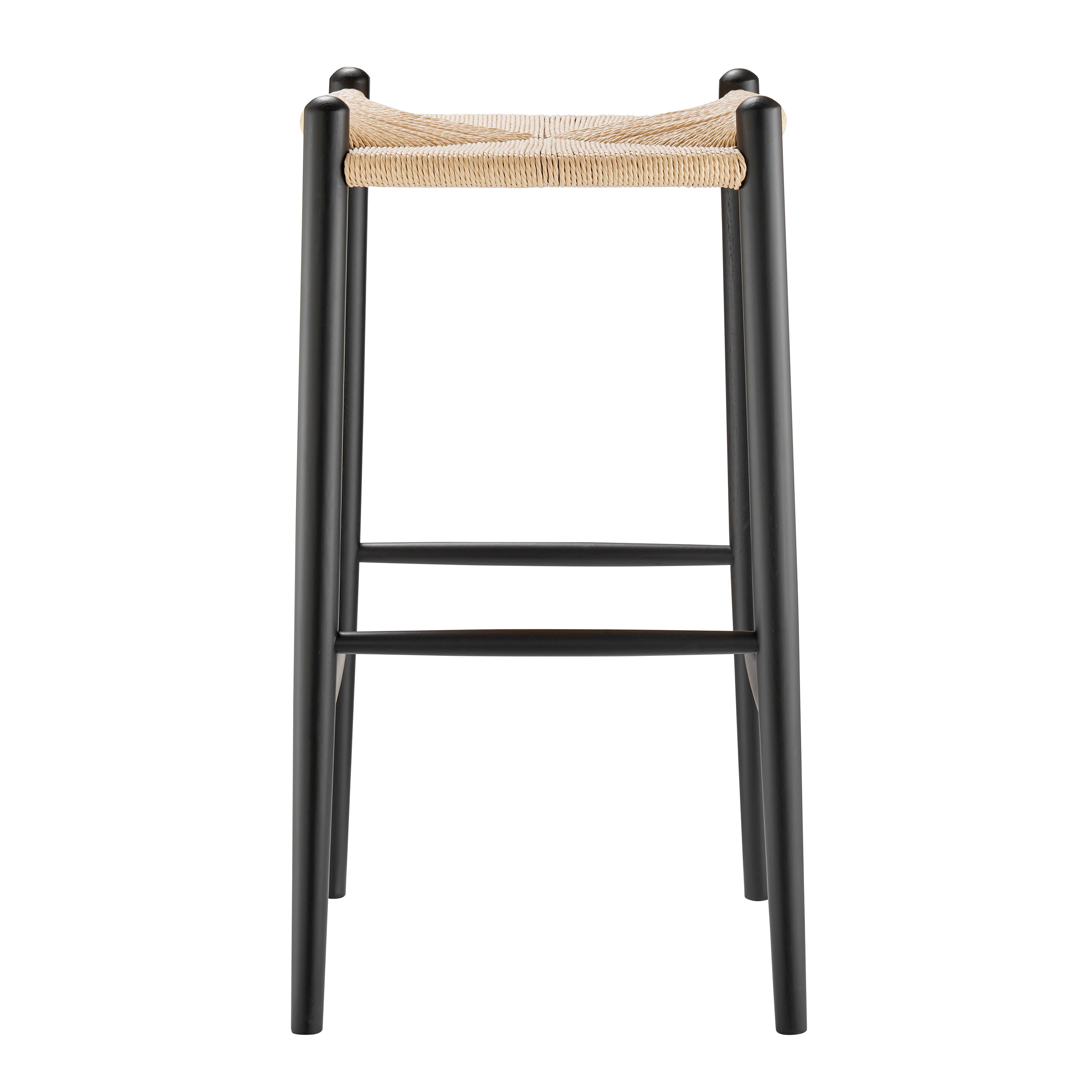 Euro Style Barstools - Evelina Bar Stool without Backrest with Black Frame and Natural Rush Seat - Set of 1