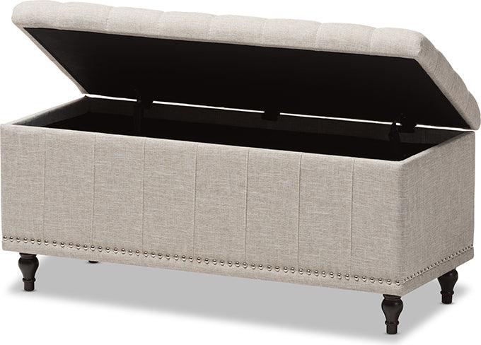 Wholesale Interiors Benches - Kaylee Modern Classic Beige Fabric Upholstered Button-Tufting Storage Ottoman Bench